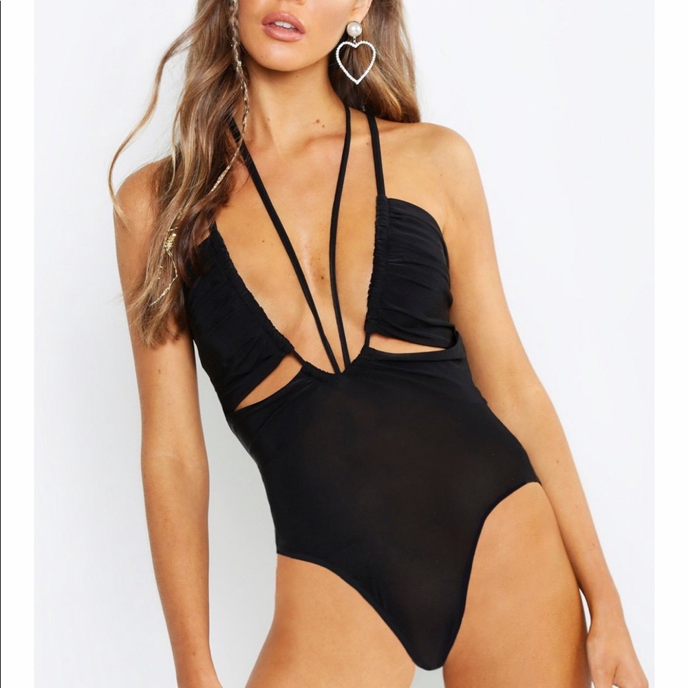 Boohoo Black Plunge Front Bodysuit